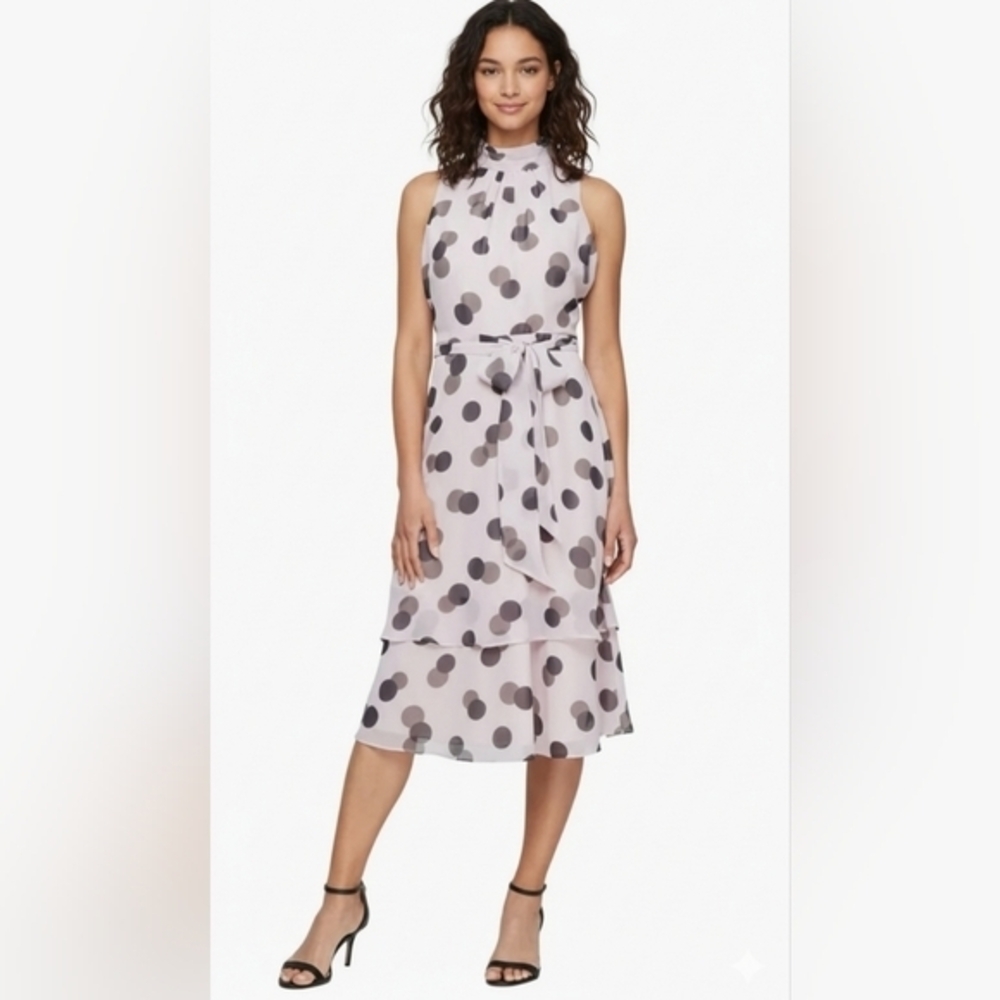 SLNY Polka Dots Sleeveless Midi Dress Size 8 NWOT